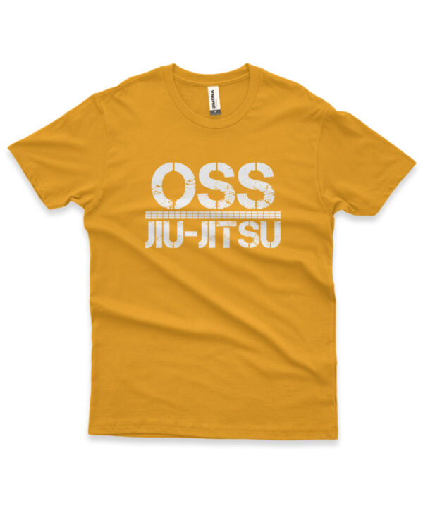 camisa de jiujitsu oss amarelo escuro de algodao