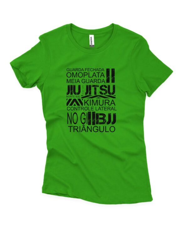 camisa feminina posicoes de jiu-jitsu algodao verde