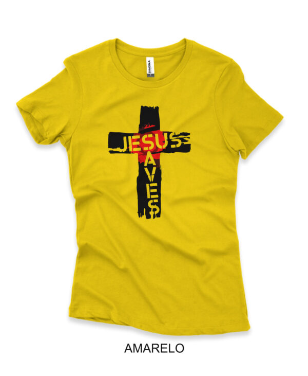 camisa feminina jesus saves de algodão amarelo