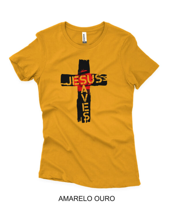 camisa feminina jesus saves de algodão amarelo ouro