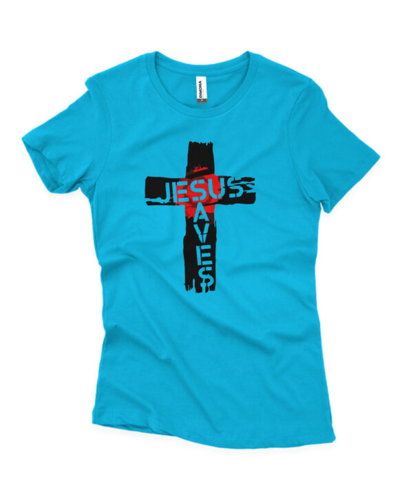 camisa feminina jesus saves de algodão azul