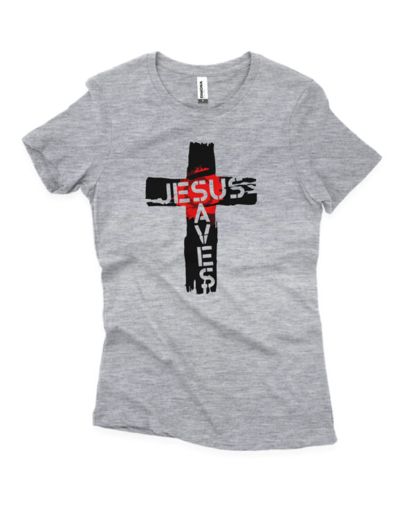 camisa feminina jesus saves de algodão cinza