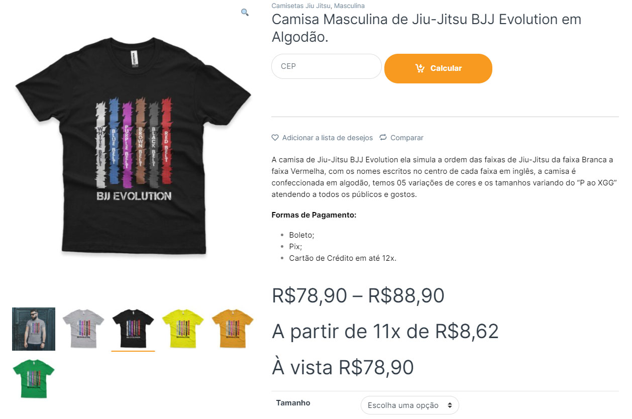 Camisa Masculina de Jiu-Jitsu BJJ Evolution em Algodão.