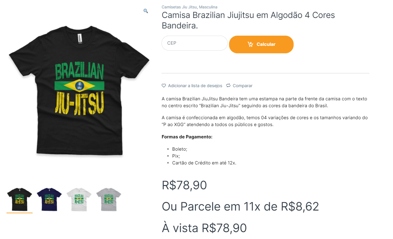 camisa brazilian jiu-jitsu em algodao