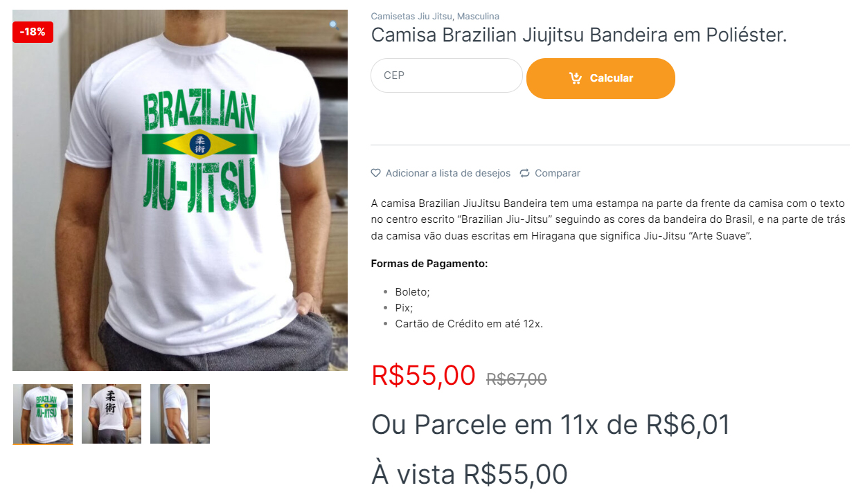 camisa brazilian jiu-jitsu em poliester