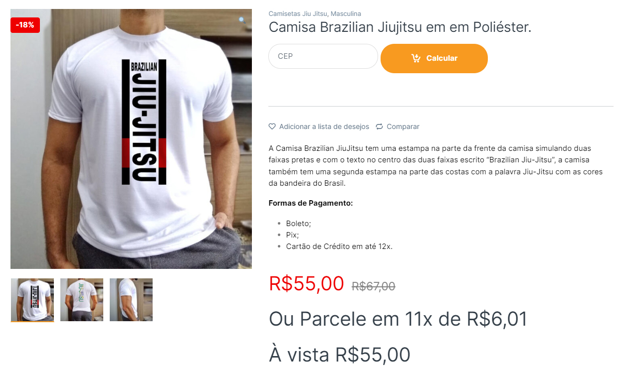 camisa brazilian jiujitsu poliéster