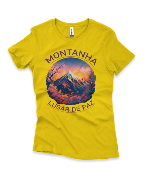 camisa feminina montanha lugar de paz amarelo