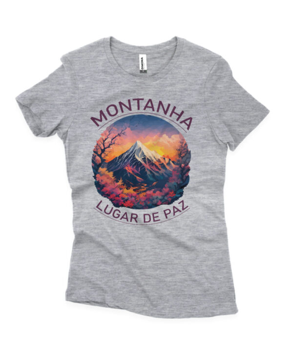 camisa feminina montanha lugar de paz cinza