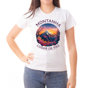 Camisa Feminina de Trilha Montanha Lugar de Paz em poliester